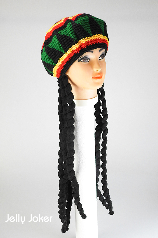 Hochwertige Rastafari-Mütze mit schwarzen Dreadlocks, Hat 05