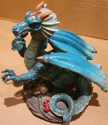 * Drachenfigur mit Glaskugel Türkis/blau Resin Figur